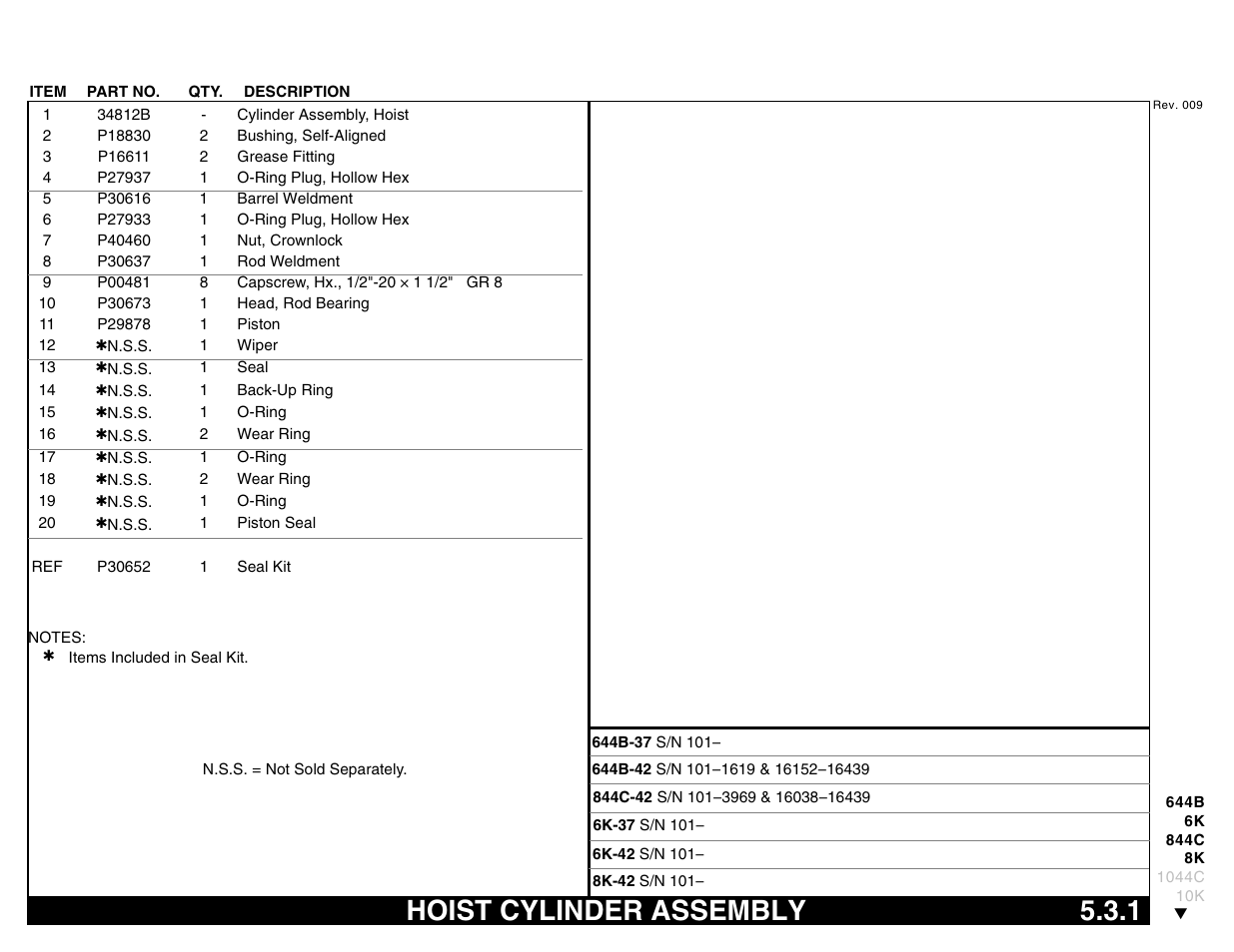 Hoist cylinder assembly 5.3.1, Hoist cylinder assembly | Lull 644B Parts Manual User Manual | Page 373 / 792