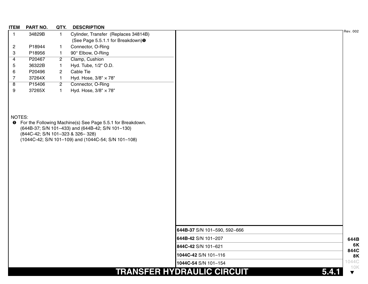 Transfer hydraulic circuit 5.4.1, Transfer hydraulic circuit | Lull 644B Parts Manual User Manual | Page 377 / 792