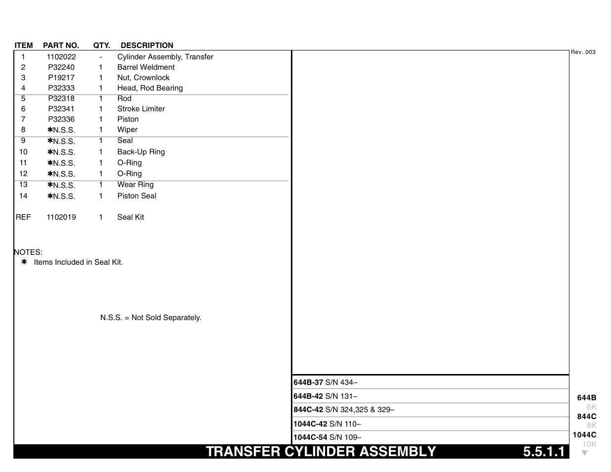 Transfer cylinder assembly 5.5.1.1, Transfer cylinder assembly | Lull 644B Parts Manual User Manual | Page 383 / 792