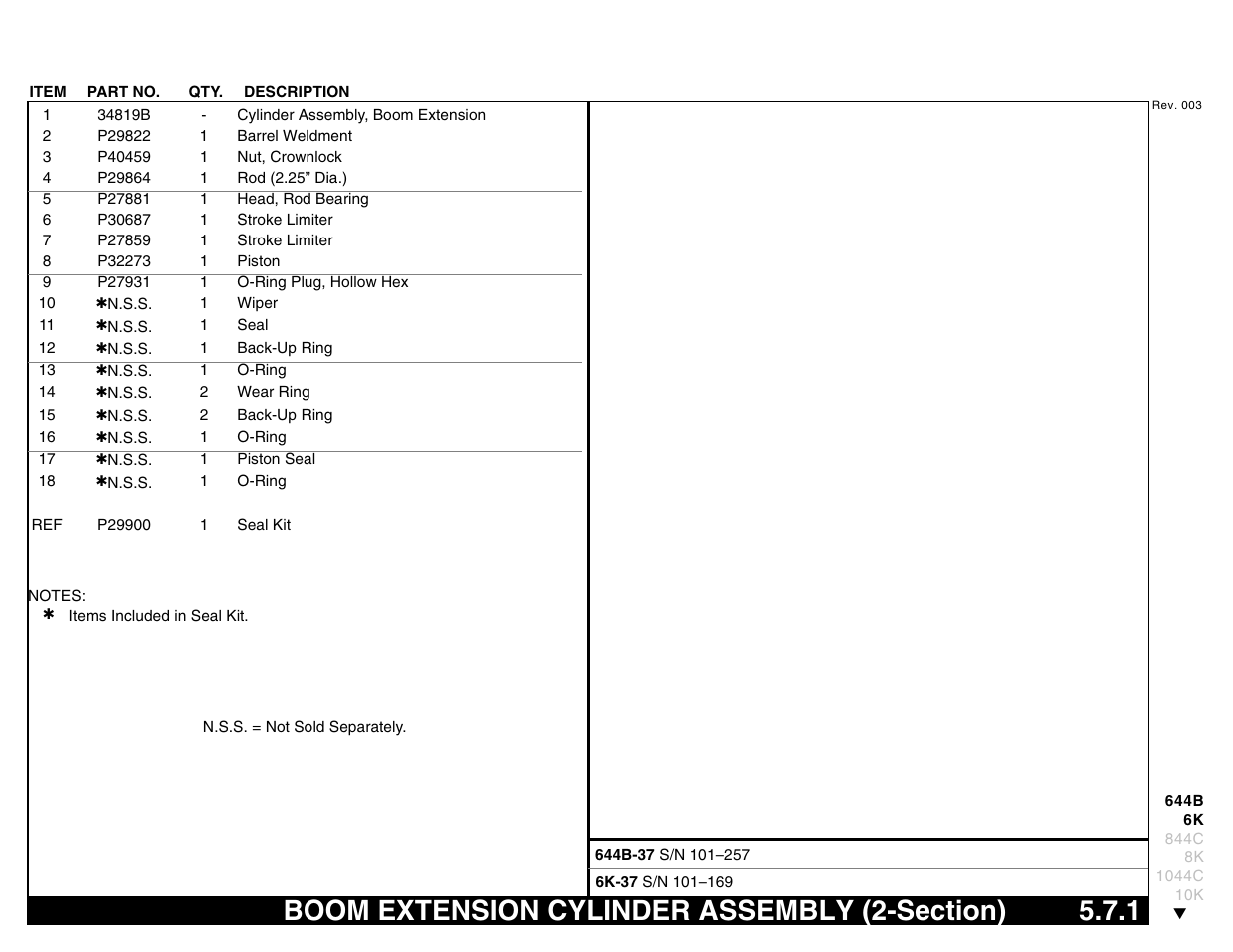 Boom extension cylinder assembly (2-section) 5.7.1, Boom extension cylinder assembly (2-section) | Lull 644B Parts Manual User Manual | Page 393 / 792