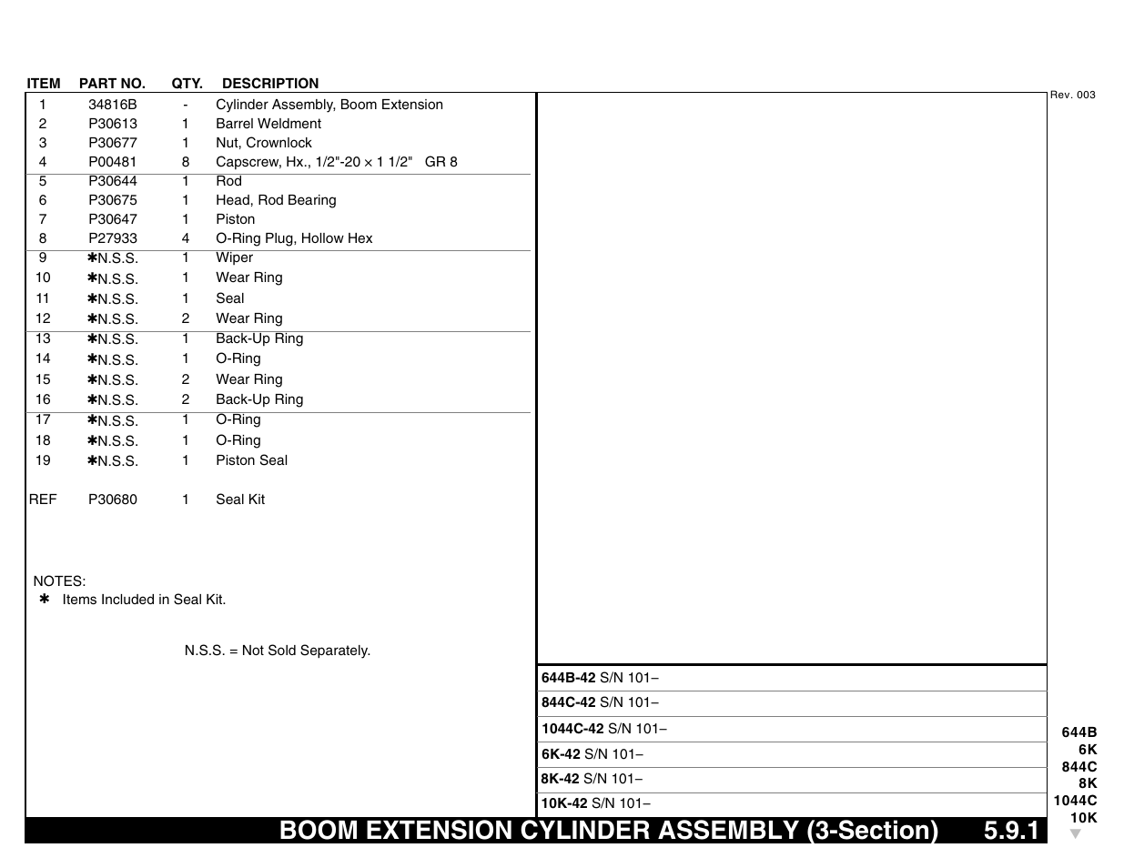 Boom extension cylinder assembly (3-section) 5.9.1, Boom extension cylinder assembly (3-section) | Lull 644B Parts Manual User Manual | Page 409 / 792
