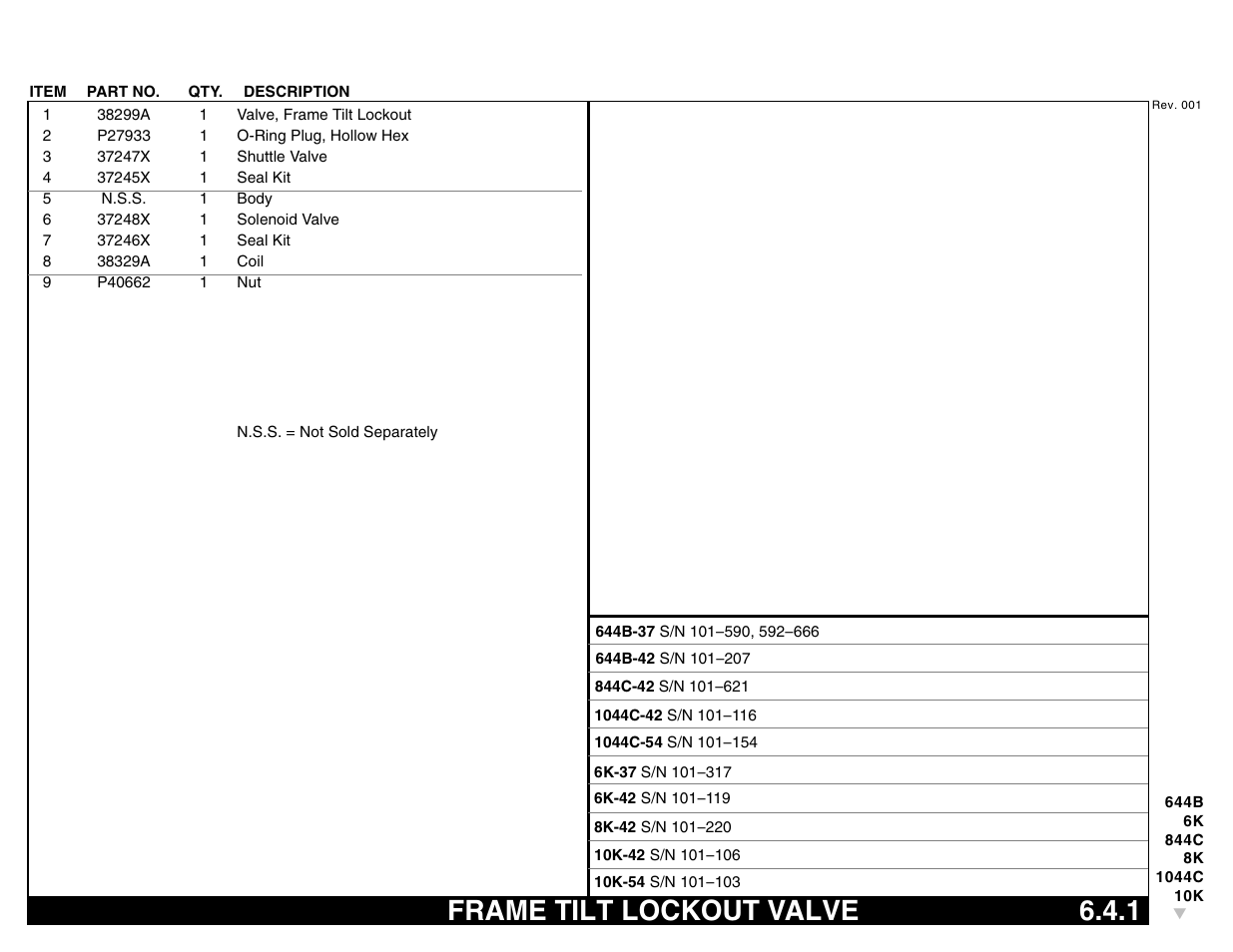 Frame tilt lockout valve 6.4.1, Frame tilt lockout valve | Lull 644B Parts Manual User Manual | Page 449 / 792