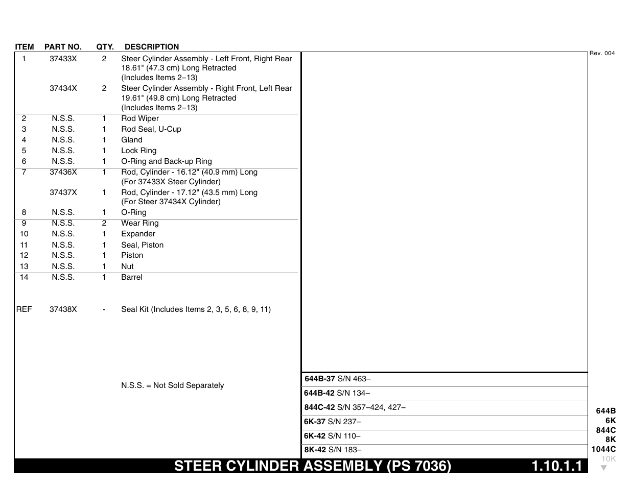 Steer cylinder assembly (ps 7036) 1.10.1.1, Steer cylinder assembly (ps 7036) | Lull 644B Parts Manual User Manual | Page 49 / 792