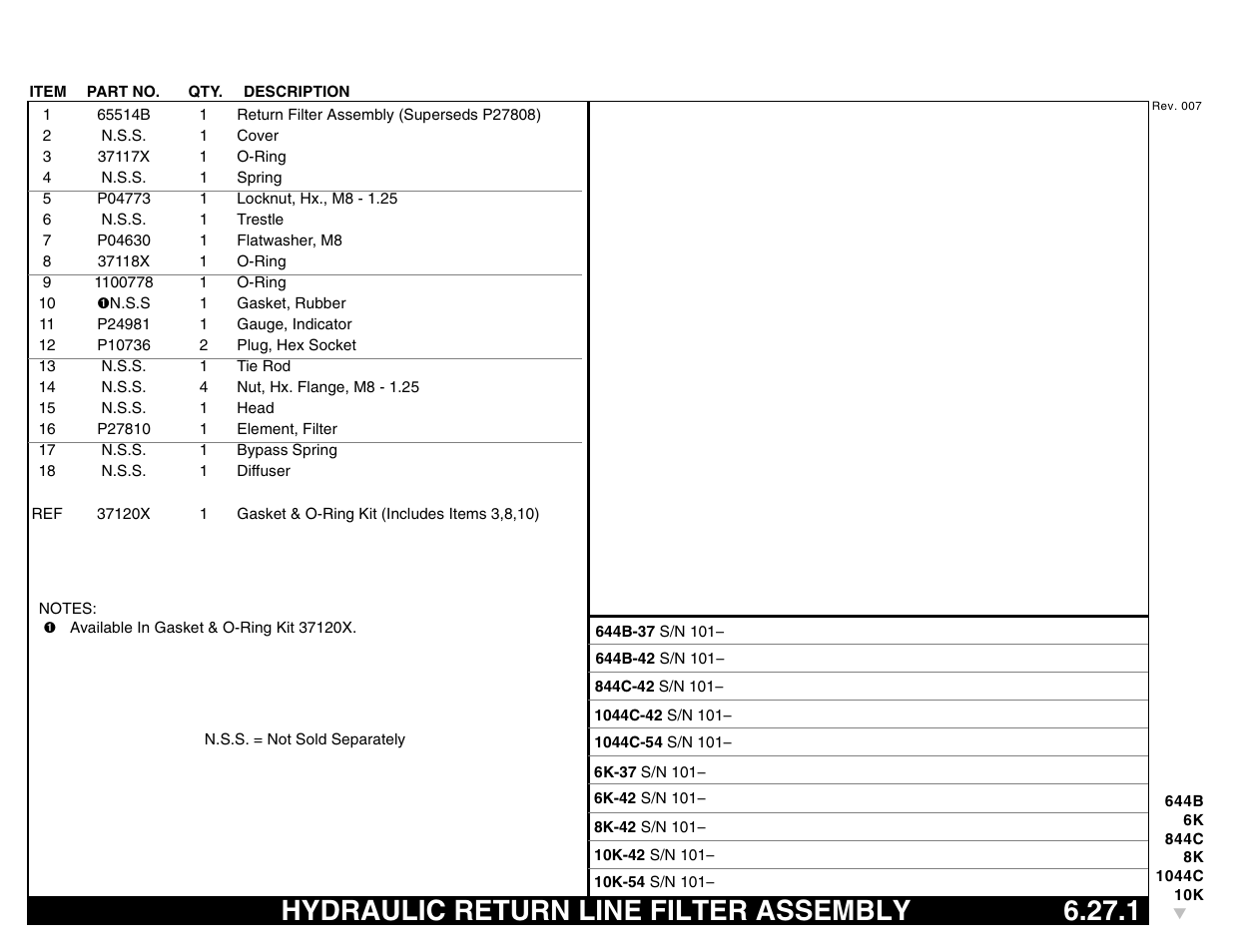 Hydraulic return line filter assembly 6.27.1, Hydraulic return line filter assembly | Lull 644B Parts Manual User Manual | Page 503 / 792