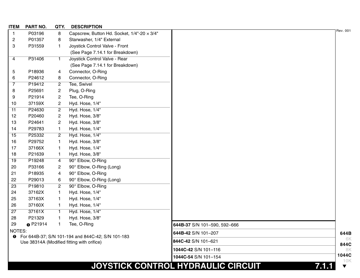 Joystick control hydraulic circuit 7.1.1, Joystick control hydraulic circuit | Lull 644B Parts Manual User Manual | Page 511 / 792