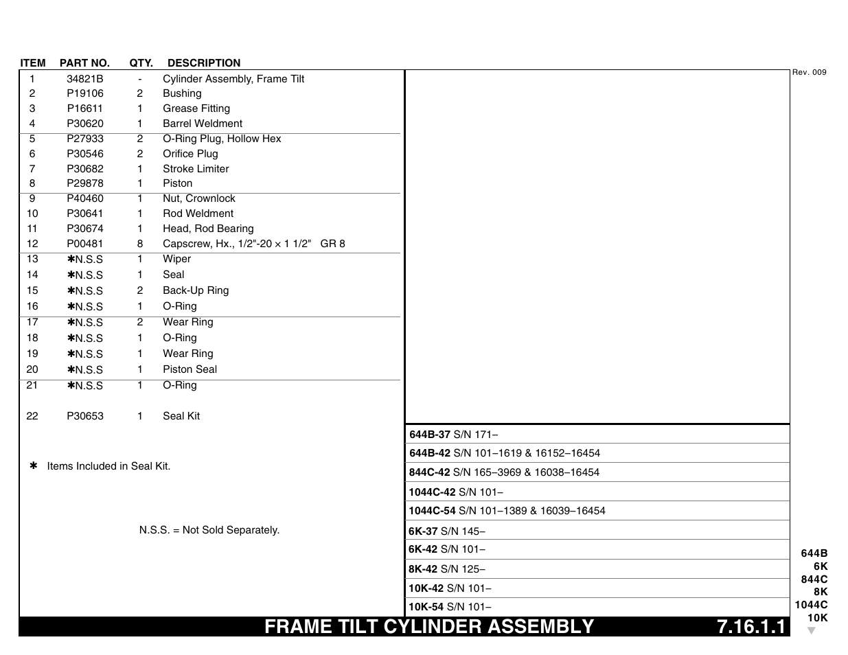 Frame tilt cylinder assembly 7.16.1.1, Frame tilt cylinder assembly | Lull 644B Parts Manual User Manual | Page 571 / 792