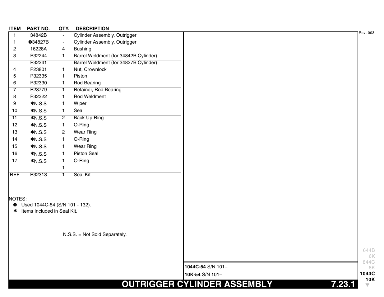 Outrigger cylinder assembly 7.23.1, Outrigger cylinder assembly | Lull 644B Parts Manual User Manual | Page 593 / 792