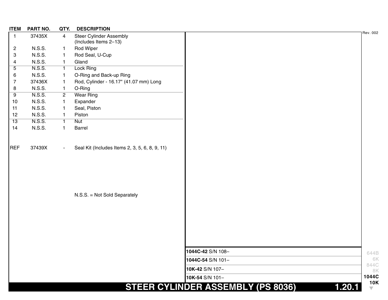 Steer cylinder assembly (ps 8036) 1.20.1, Steer cylinder assembly (ps 8036) | Lull 644B Parts Manual User Manual | Page 65 / 792