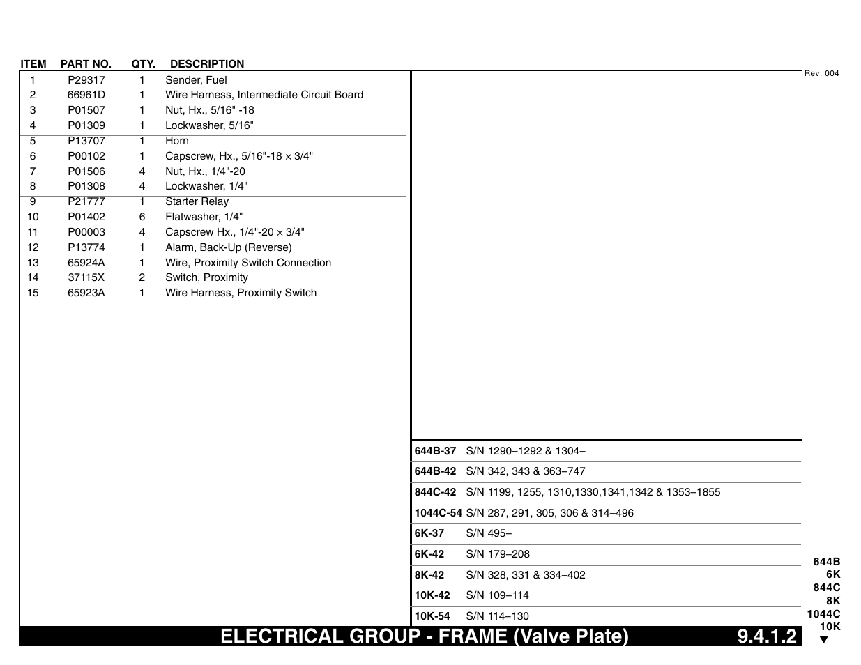 Electrical group - frame (valve plate) 9.4.1.2, Electrical group - frame (valve plate) | Lull 644B Parts Manual User Manual | Page 651 / 792