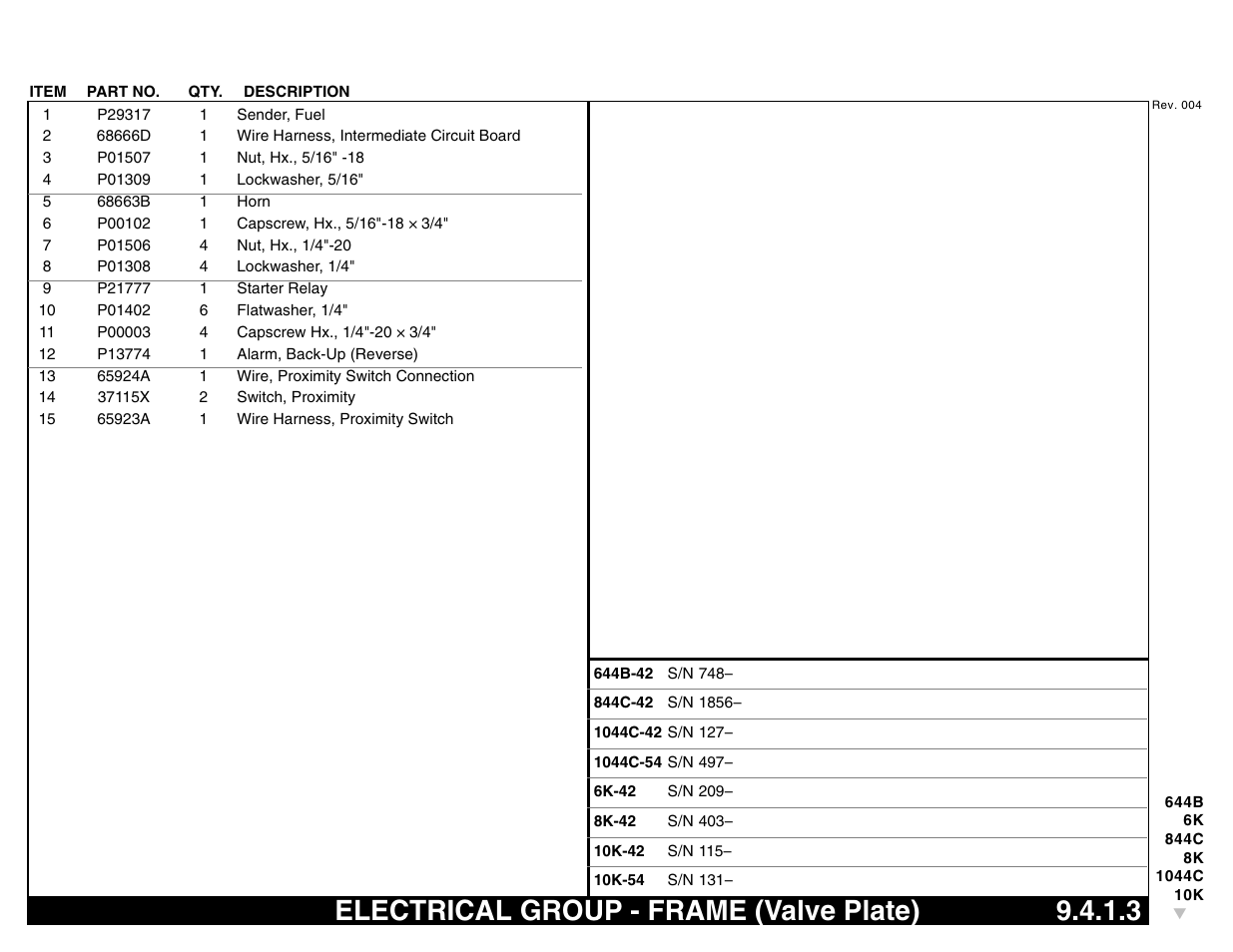 Electrical group - frame (valve plate) 9.4.1.3, Electrical group - frame (valve plate) | Lull 644B Parts Manual User Manual | Page 653 / 792