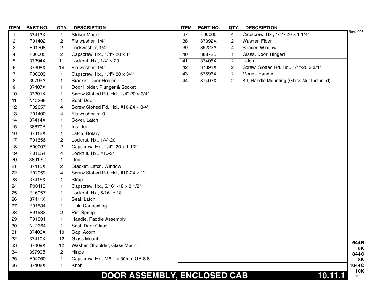 Door assembly, enclosed cab 10.11.1, Door assembly, enclosed cab | Lull 644B Parts Manual User Manual | Page 689 / 792