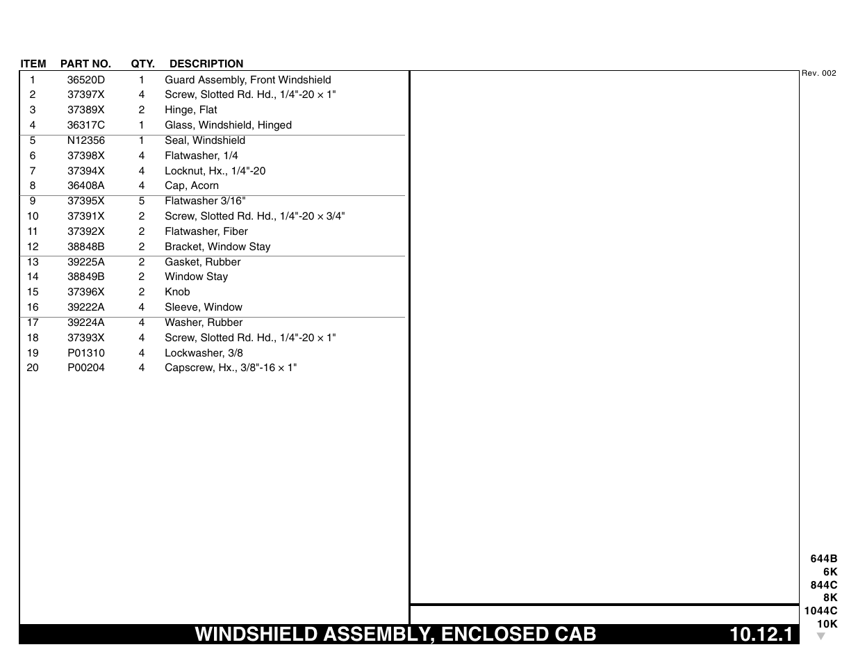 Windshield assembly, enclosed cab 10.12.1, Windshield assembly, enclosed cab | Lull 644B Parts Manual User Manual | Page 691 / 792