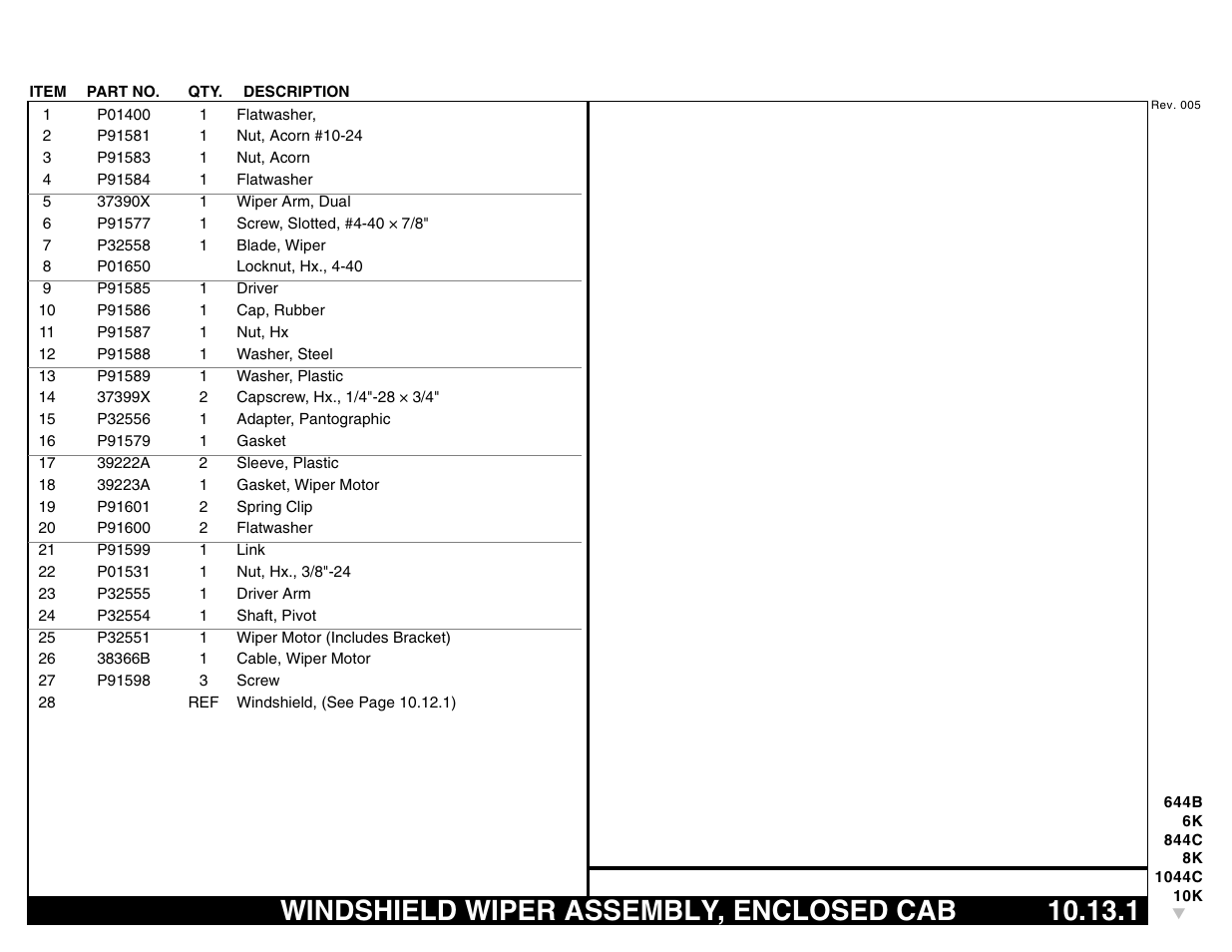 Windshield wiper assembly, enclosed cab 10.13.1, Windshield wiper assembly, enclosed cab | Lull 644B Parts Manual User Manual | Page 693 / 792