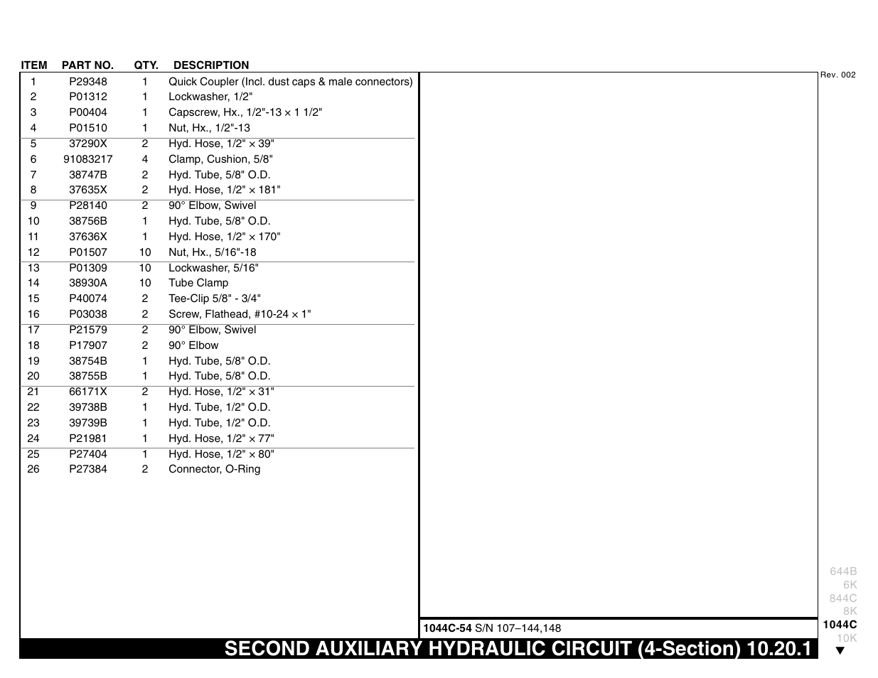 Second auxiliary hydraulic circuit (4-section) | Lull 644B Parts Manual User Manual | Page 697 / 792