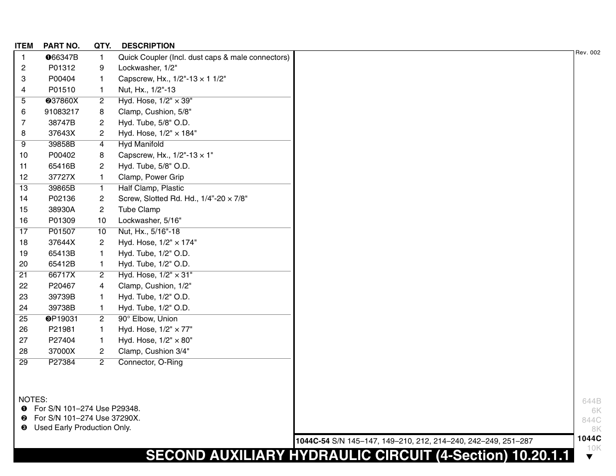 Second auxiliary hydraulic circuit (4-section) | Lull 644B Parts Manual User Manual | Page 699 / 792