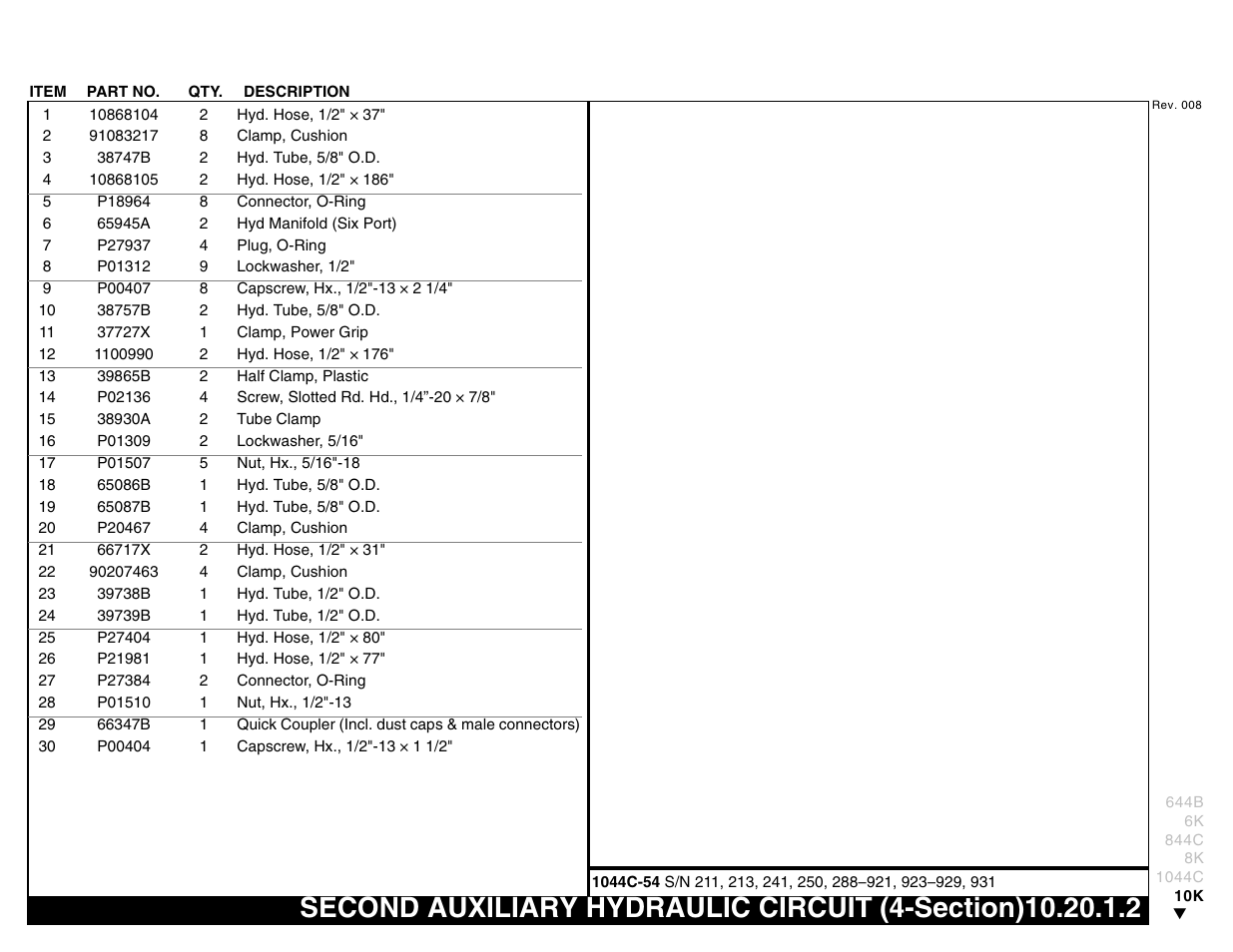 Second auxiliary hydraulic circuit (4-section) | Lull 644B Parts Manual User Manual | Page 701 / 792