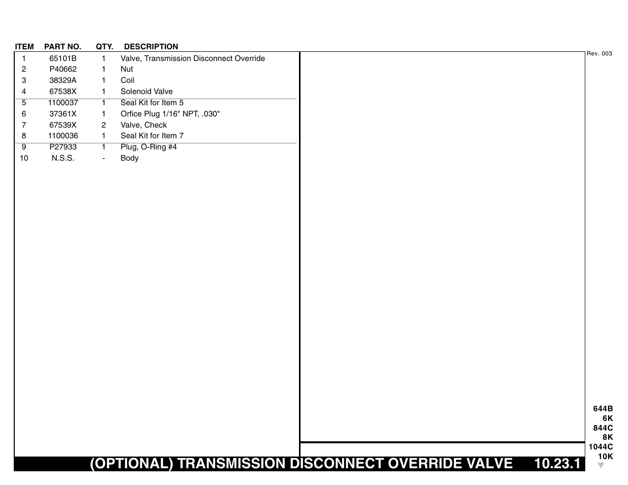 Optional) transmission disconnect override valve | Lull 644B Parts Manual User Manual | Page 707 / 792