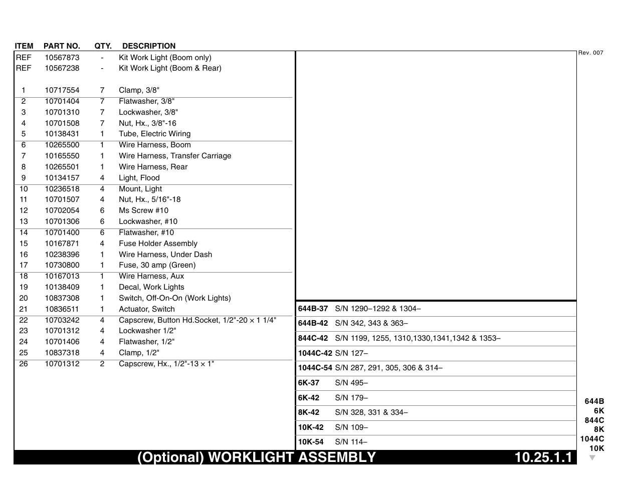 Optional) worklight assembly 10.25.1.1, Optional) worklight assembly | Lull 644B Parts Manual User Manual | Page 711 / 792