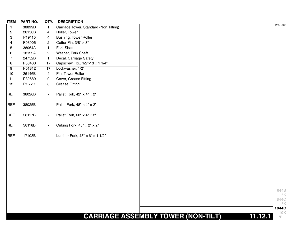 Carriage assembly tower (non-tilt) 11.12.1, Carriage assembly tower (non-tilt) | Lull 644B Parts Manual User Manual | Page 747 / 792