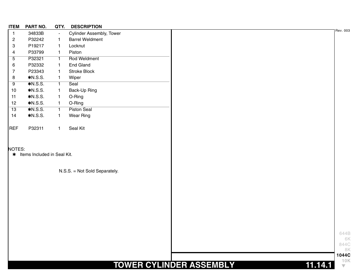 Tower cylinder assembly 11.14.1, Tower cylinder assembly | Lull 644B Parts Manual User Manual | Page 751 / 792