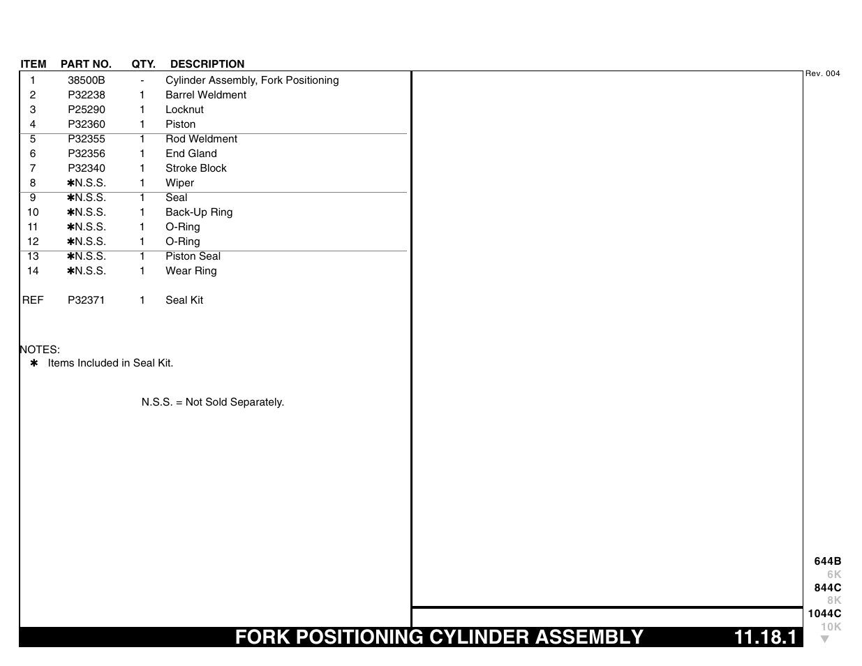 Fork positioning cylinder assembly 11.18.1, Fork positioning cylinder assembly | Lull 644B Parts Manual User Manual | Page 757 / 792