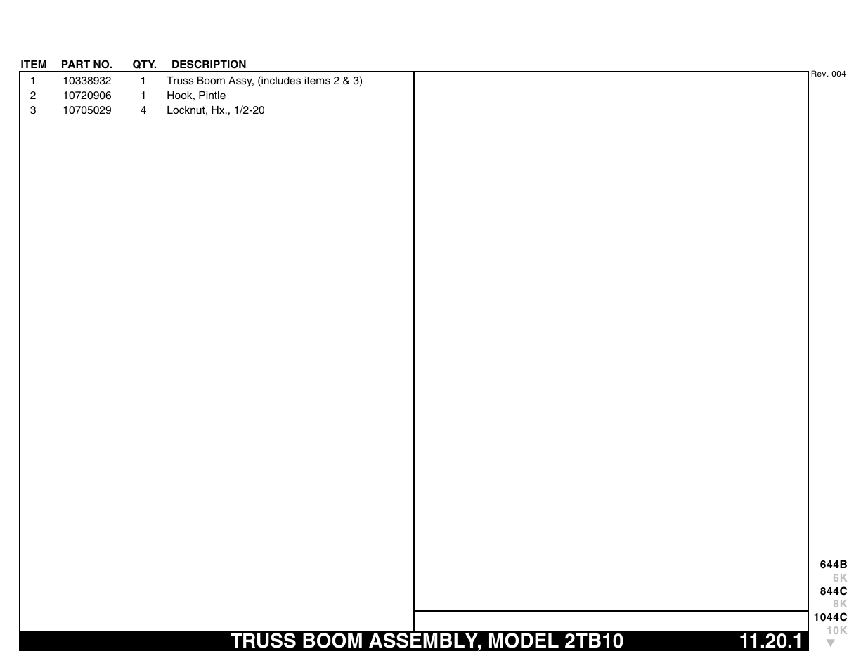 Truss boom assembly, model 2tb10 11.20.1, Truss boom assembly, model 2tb10 | Lull 644B Parts Manual User Manual | Page 759 / 792