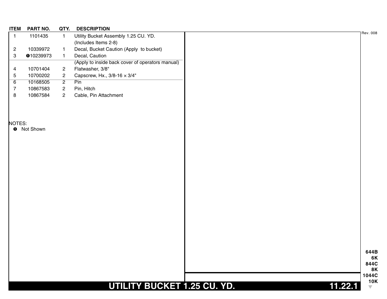 Utility bucket 1.25 cu. yd. 11.22.1, Utility bucket 1.25 cu. yd | Lull 644B Parts Manual User Manual | Page 763 / 792