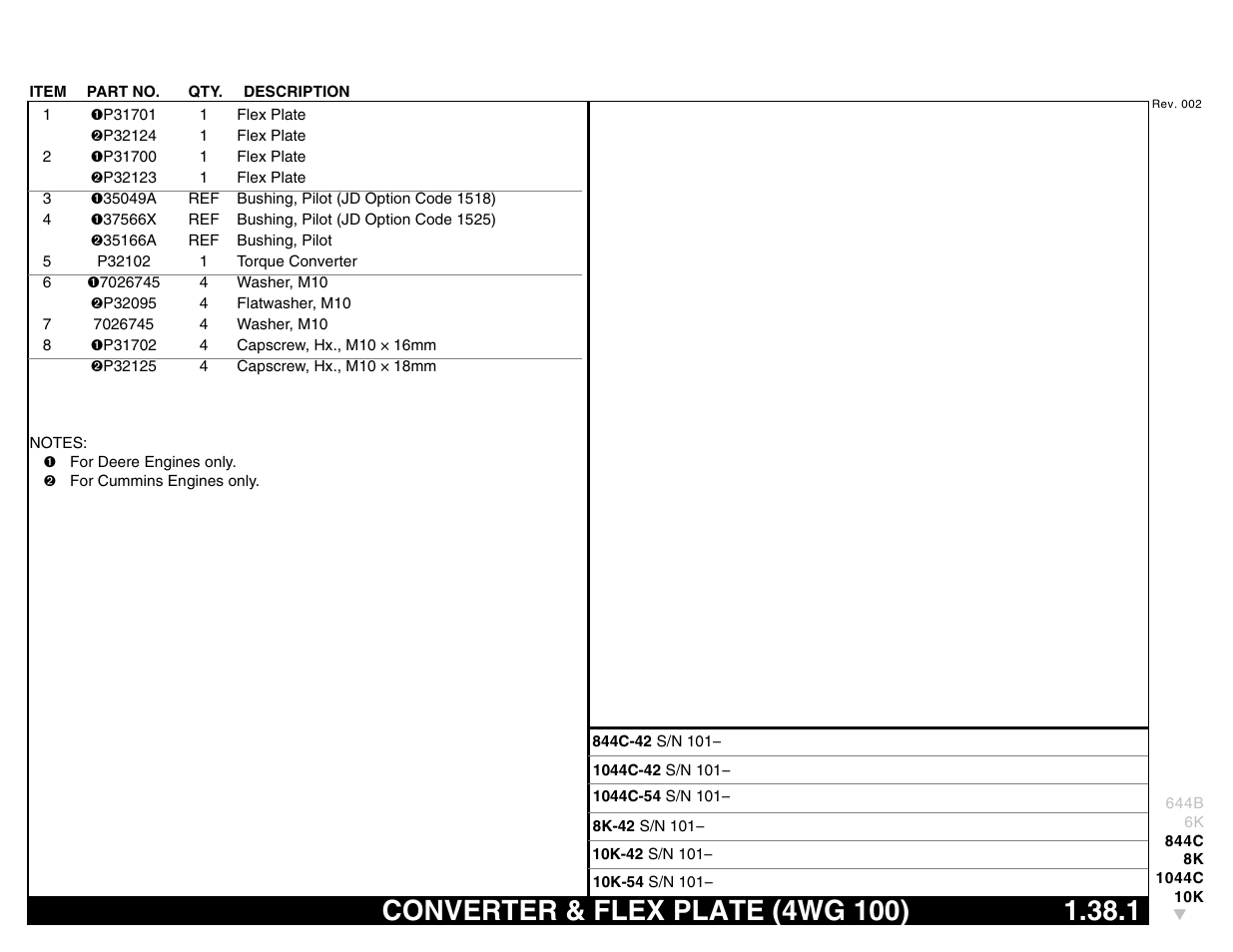 Converter & flex plate (4wg 100) 1.38.1, Converter & flex plate (4wg 100) | Lull 644B Parts Manual User Manual | Page 95 / 792