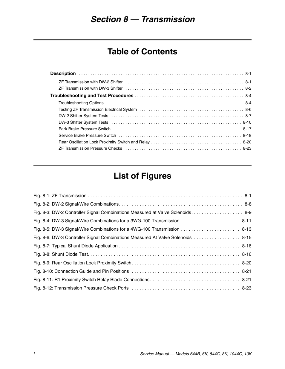 Section 8 transmission, List of figures | Lull 6K Service Manual User Manual | Page 548 / 636