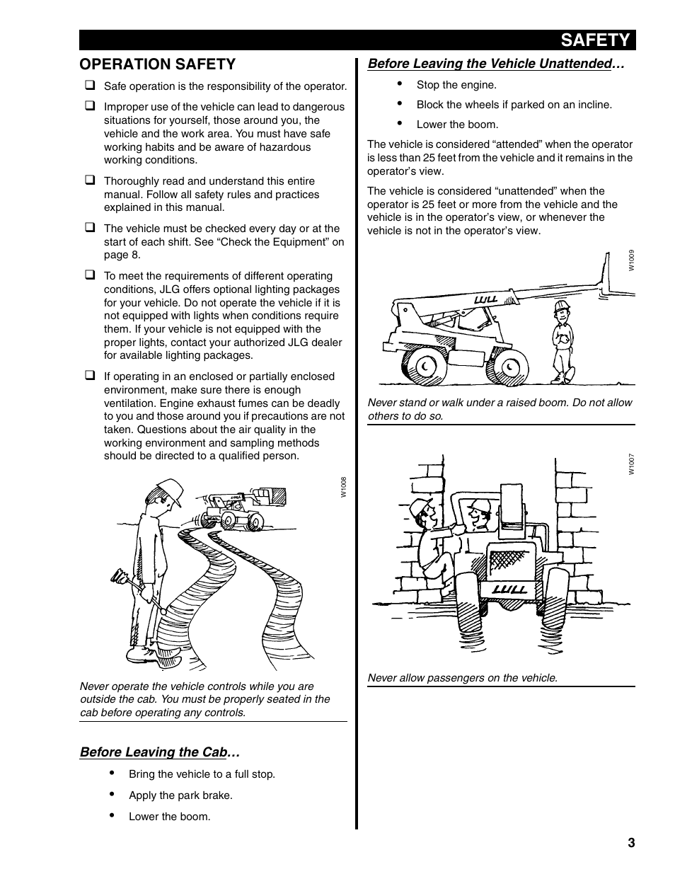 Operation safety, Safety | Lull 1044C-54 Series II Operation Manual User Manual | Page 11 / 50