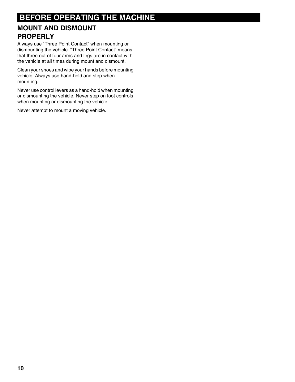 Mount and dismount properly, Before operating the machine | Lull 1044C-54 Series II Operation Manual User Manual | Page 18 / 50