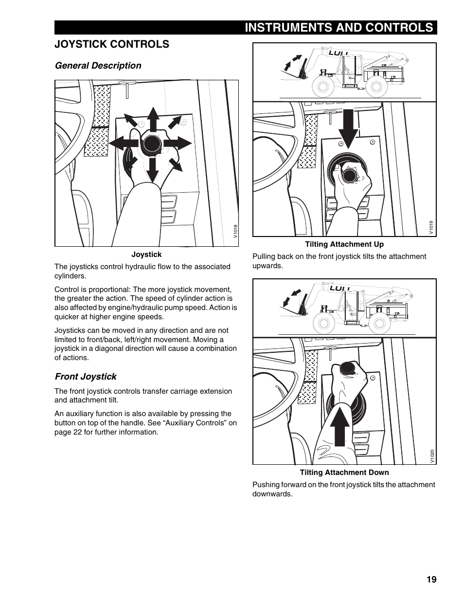 Joystick controls, General description, Front joystick | Instruments and controls | Lull 1044C-54 Series II Operation Manual User Manual | Page 27 / 50