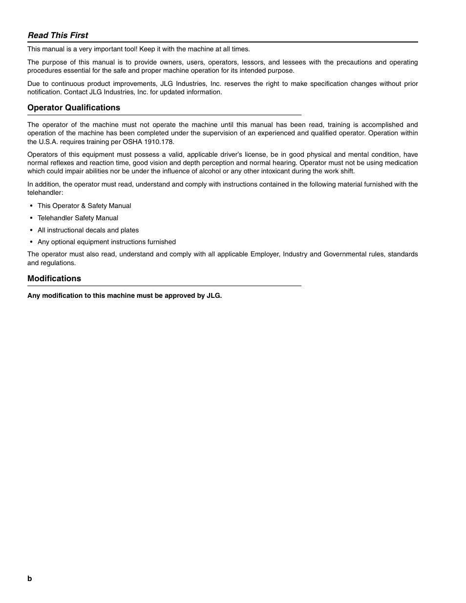 Read this first | Lull 1044C-54 Series II Operation Manual User Manual | Page 4 / 50