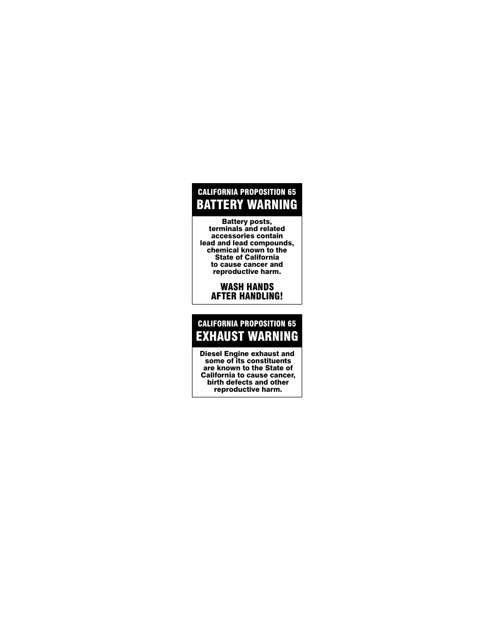 Battery warning, Exhaust warning | Lull 1044C-54 Series II Operation Manual User Manual | Page 49 / 50