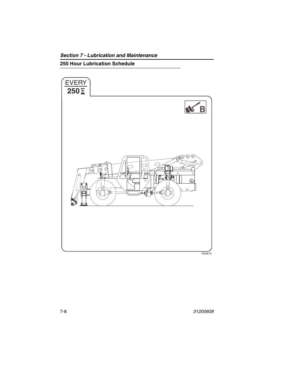 250 hour lubrication schedule, 250 hour lubrication schedule -8, Every | Lull 1044C-54 Series II Operation Manual User Manual | Page 118 / 150