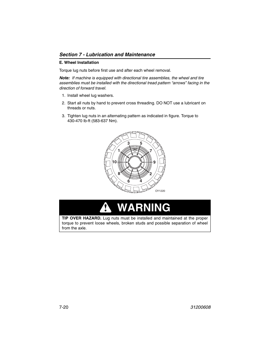 Warning | Lull 1044C-54 Series II Operation Manual User Manual | Page 130 / 150