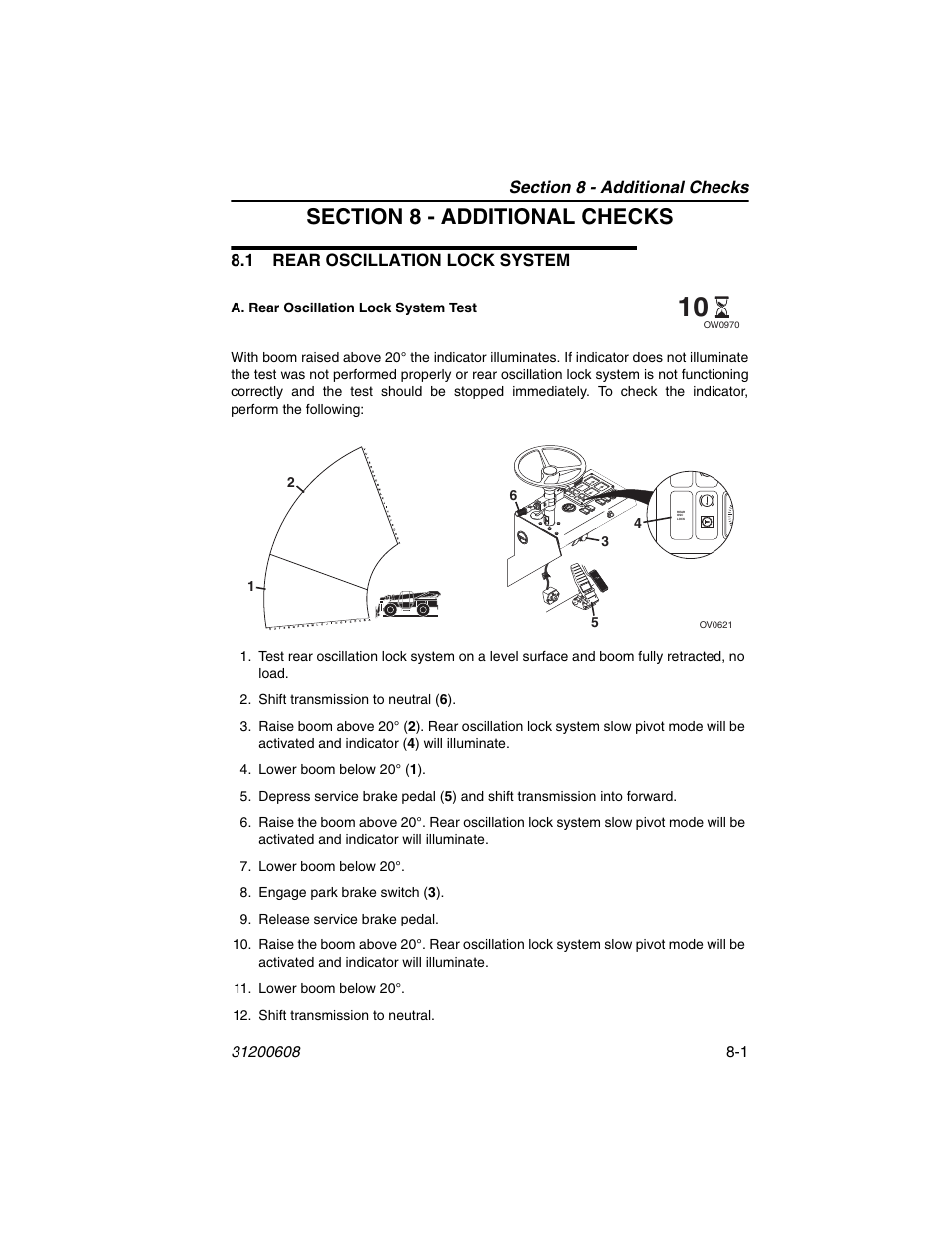 Section 8 - additional checks, 1 rear oscillation lock system, 1 rear oscillation lock system -1 | Lull 1044C-54 Series II Operation Manual User Manual | Page 135 / 150