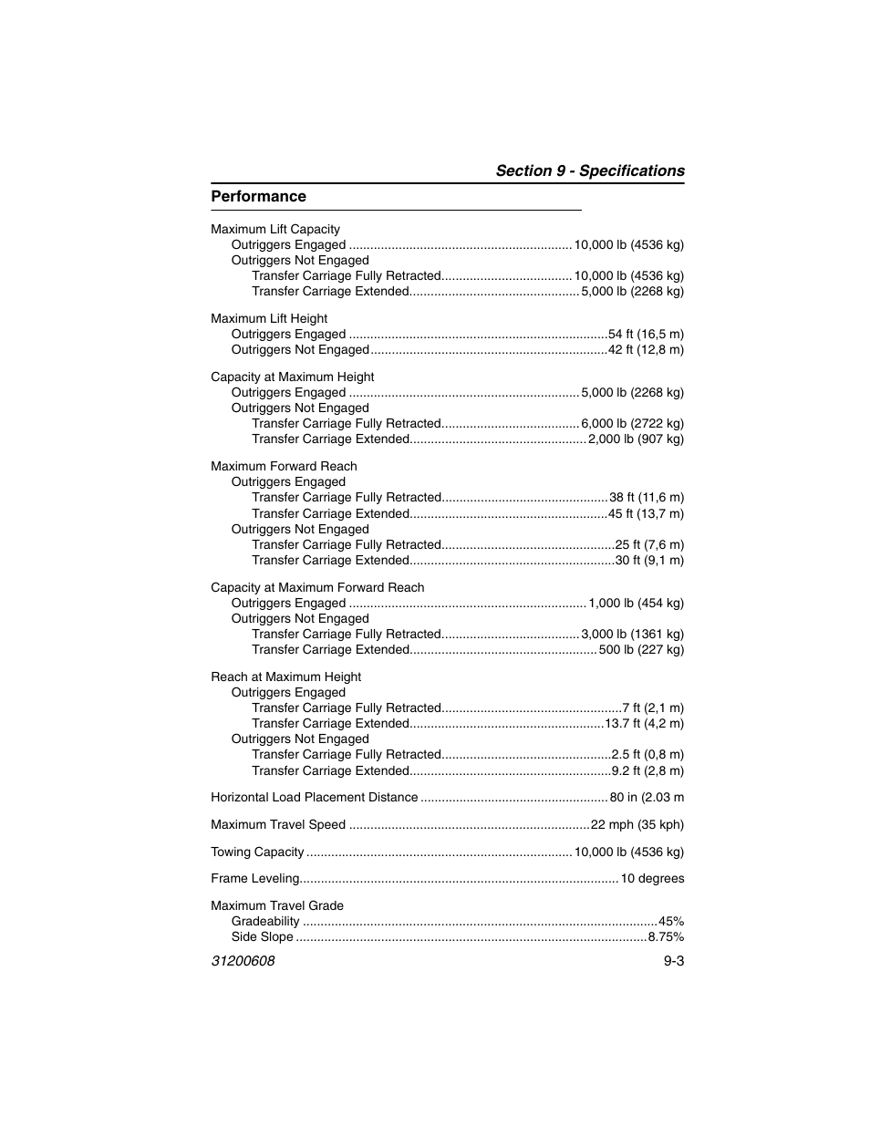 Performance, Performance -3 | Lull 1044C-54 Series II Operation Manual User Manual | Page 139 / 150