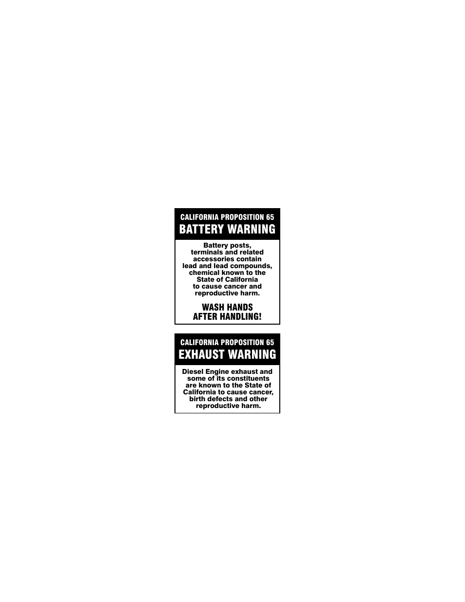 Battery warning, Exhaust warning | Lull 1044C-54 Series II Operation Manual User Manual | Page 2 / 150