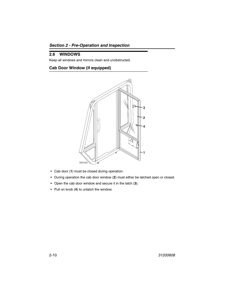 6 windows, Cab door window (if equipped), 6 windows -10 | Cab door window (if equipped) -10 | Lull 1044C-54 Series II Operation Manual User Manual | Page 34 / 150