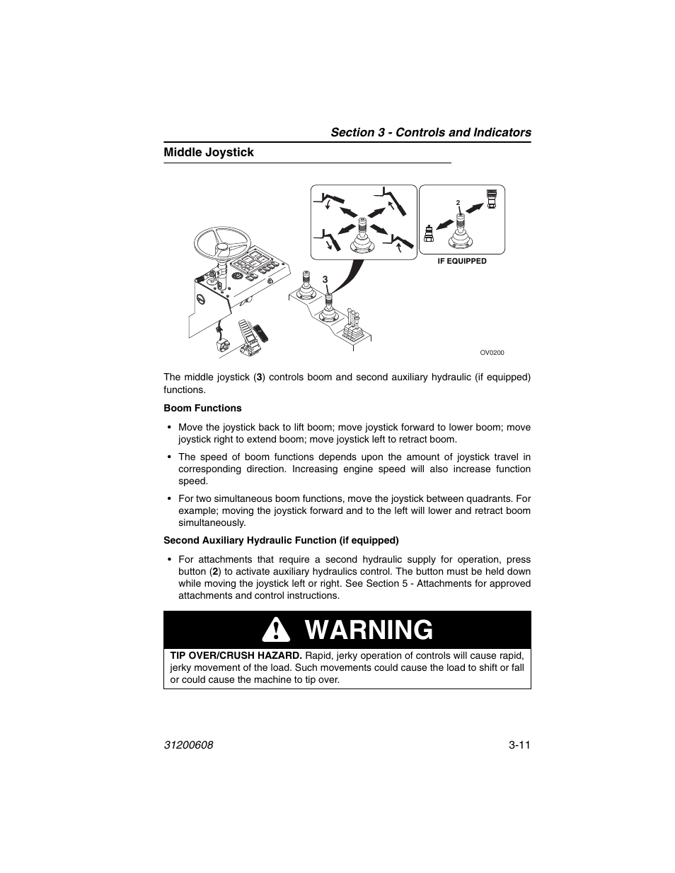Middle joystick, Middle joystick -11, Warning | Lull 1044C-54 Series II Operation Manual User Manual | Page 45 / 150