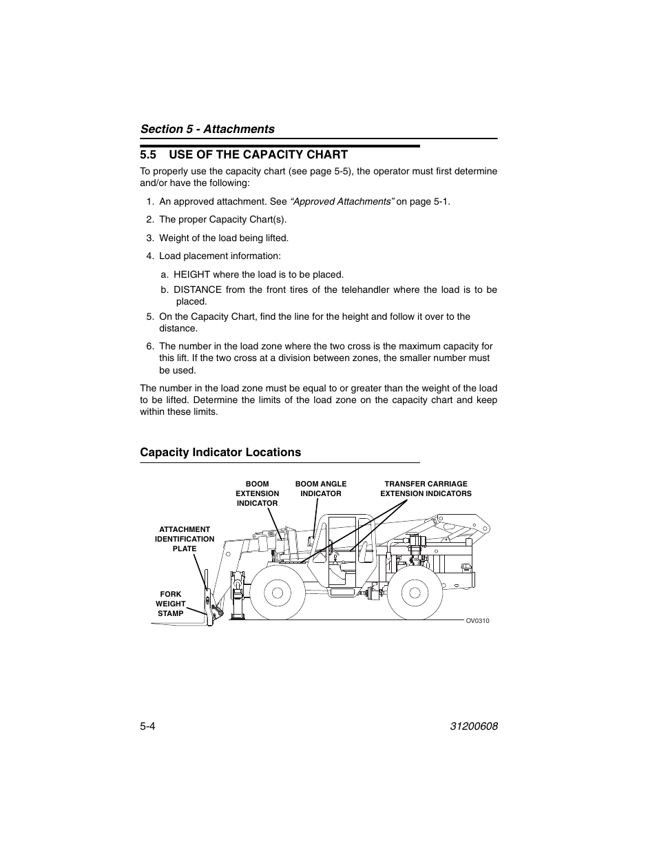 5 use of the capacity chart, Capacity indicator locations, 5 use of the capacity chart -4 | Capacity indicator locations -4 | Lull 1044C-54 Series II Operation Manual User Manual | Page 72 / 150