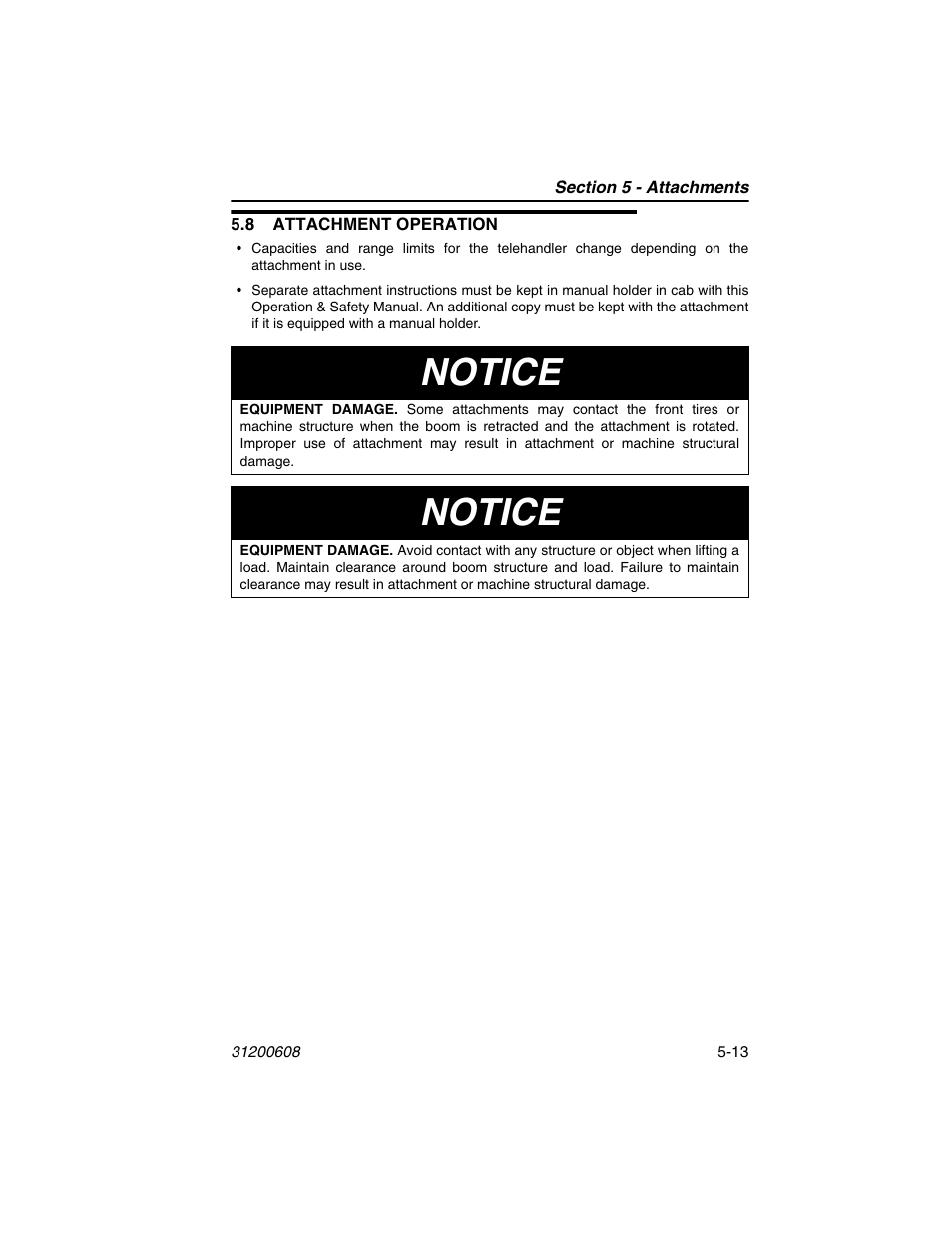 8 attachment operation, 8 attachment operation -13, Notice | Lull 1044C-54 Series II Operation Manual User Manual | Page 81 / 150