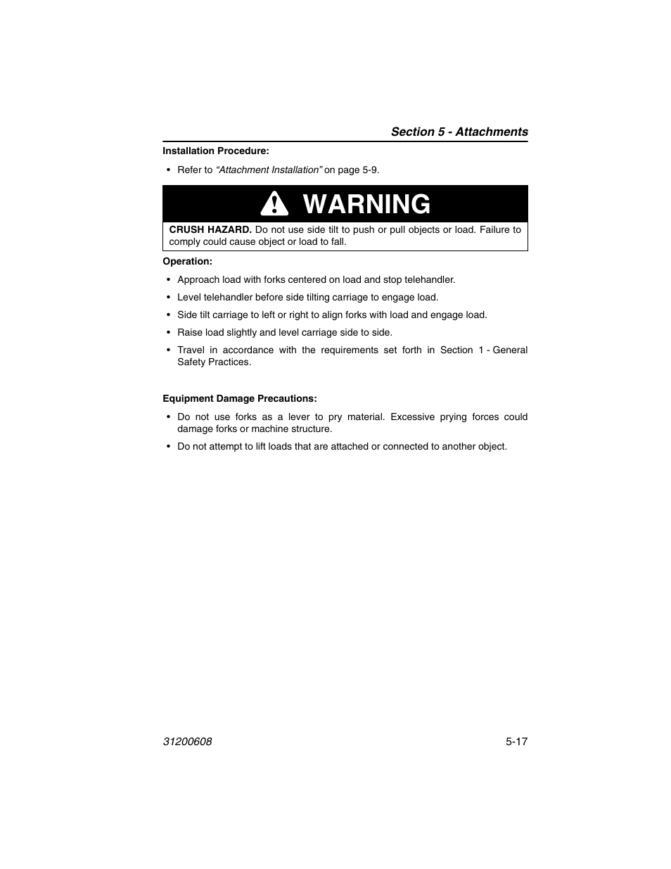 Warning | Lull 1044C-54 Series II Operation Manual User Manual | Page 85 / 150