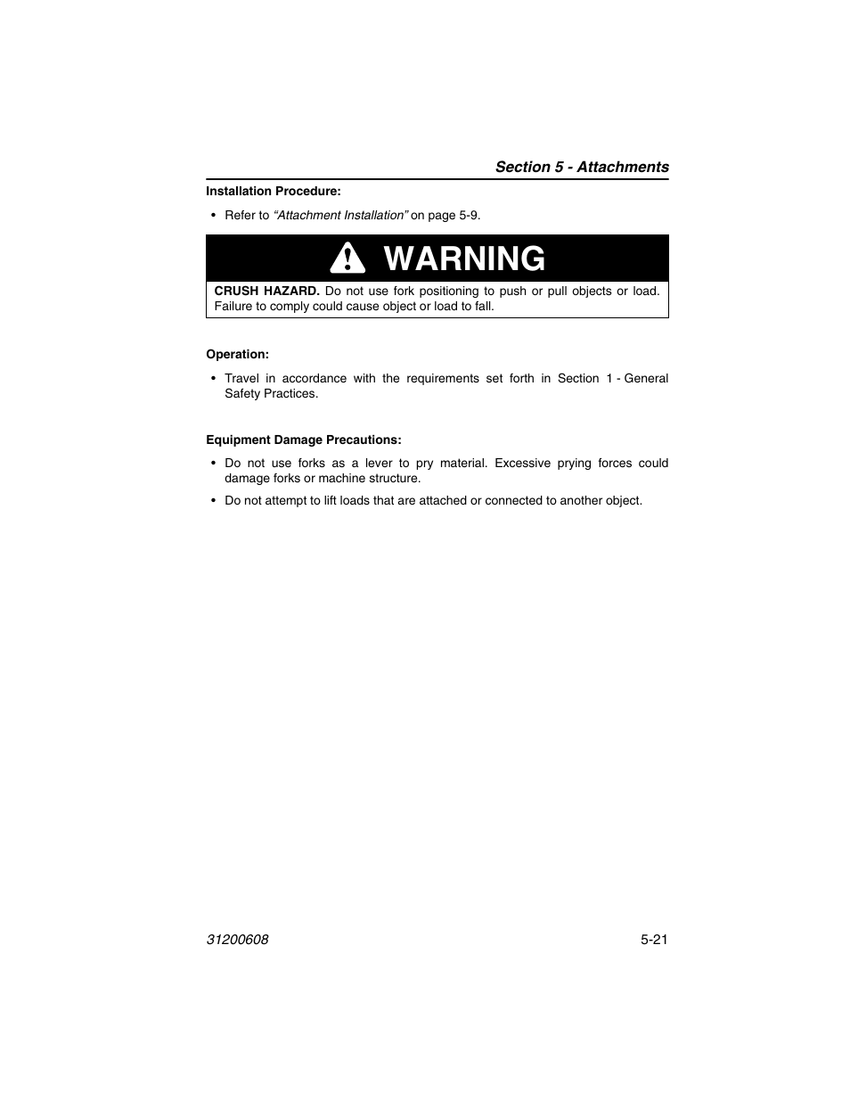 Warning | Lull 1044C-54 Series II Operation Manual User Manual | Page 89 / 150