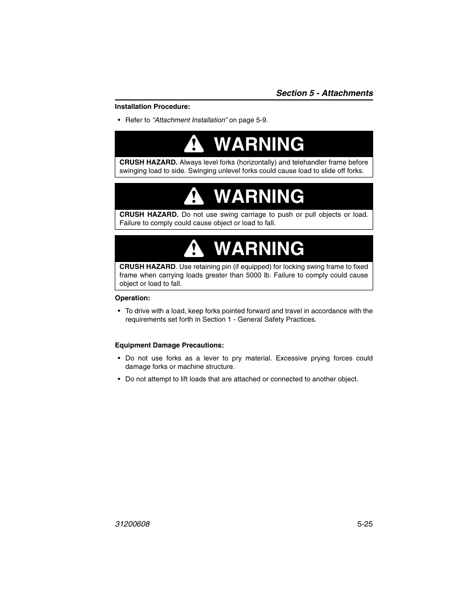 Warning | Lull 1044C-54 Series II Operation Manual User Manual | Page 93 / 150