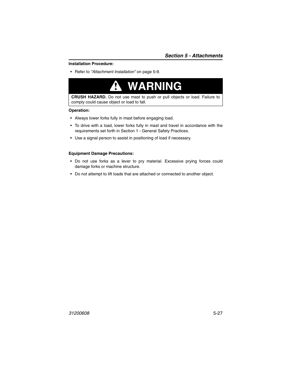 Warning | Lull 1044C-54 Series II Operation Manual User Manual | Page 95 / 150