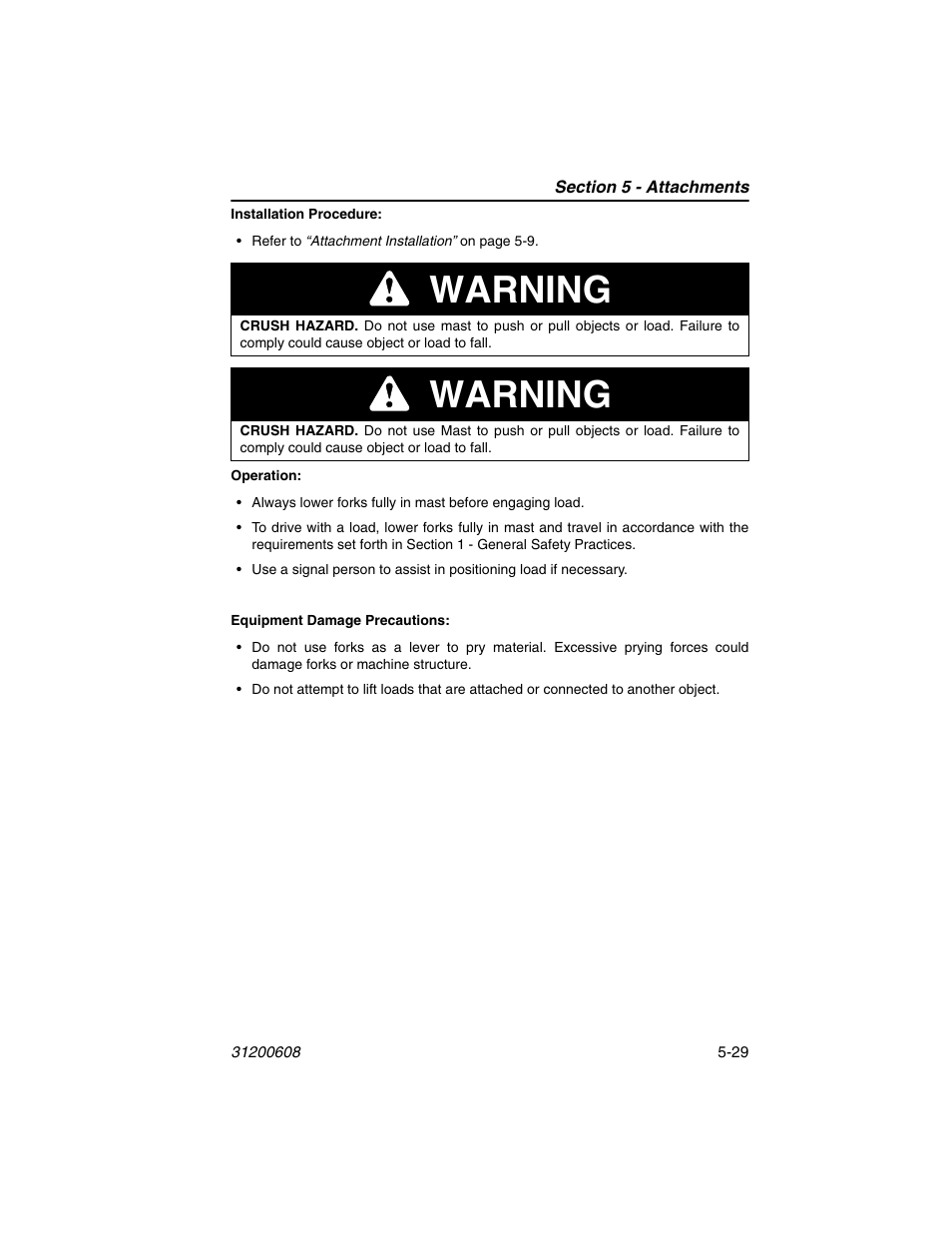 Warning | Lull 1044C-54 Series II Operation Manual User Manual | Page 97 / 150