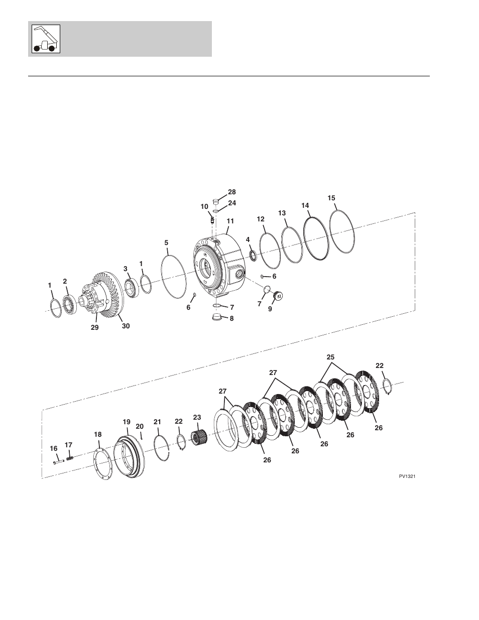 Figure 5-6 front axle - m-disc brake, Front axle - m-disc brake -14, Disc brake, (see figure 5-6 for details) | Brake, Housing, See figure 5-6 for details) | Lull 1044C-54 Series II Parts Manual User Manual | Page 174 / 464