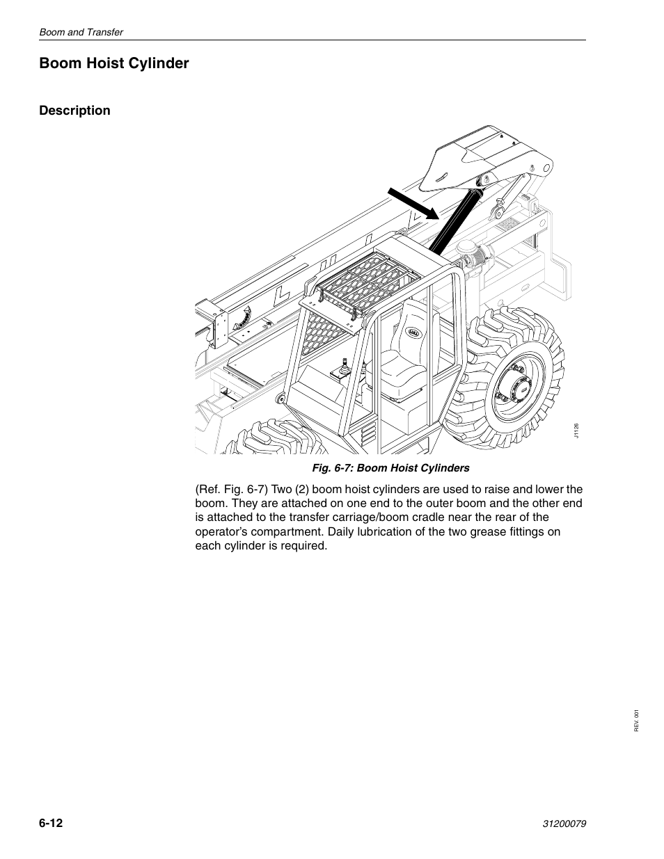 Boom hoist cylinder, Description, Fig. 6-7: boom hoist cylinders | Boom and transfer | Lull 1044C-54 Series II Service Manual User Manual | Page 154 / 382